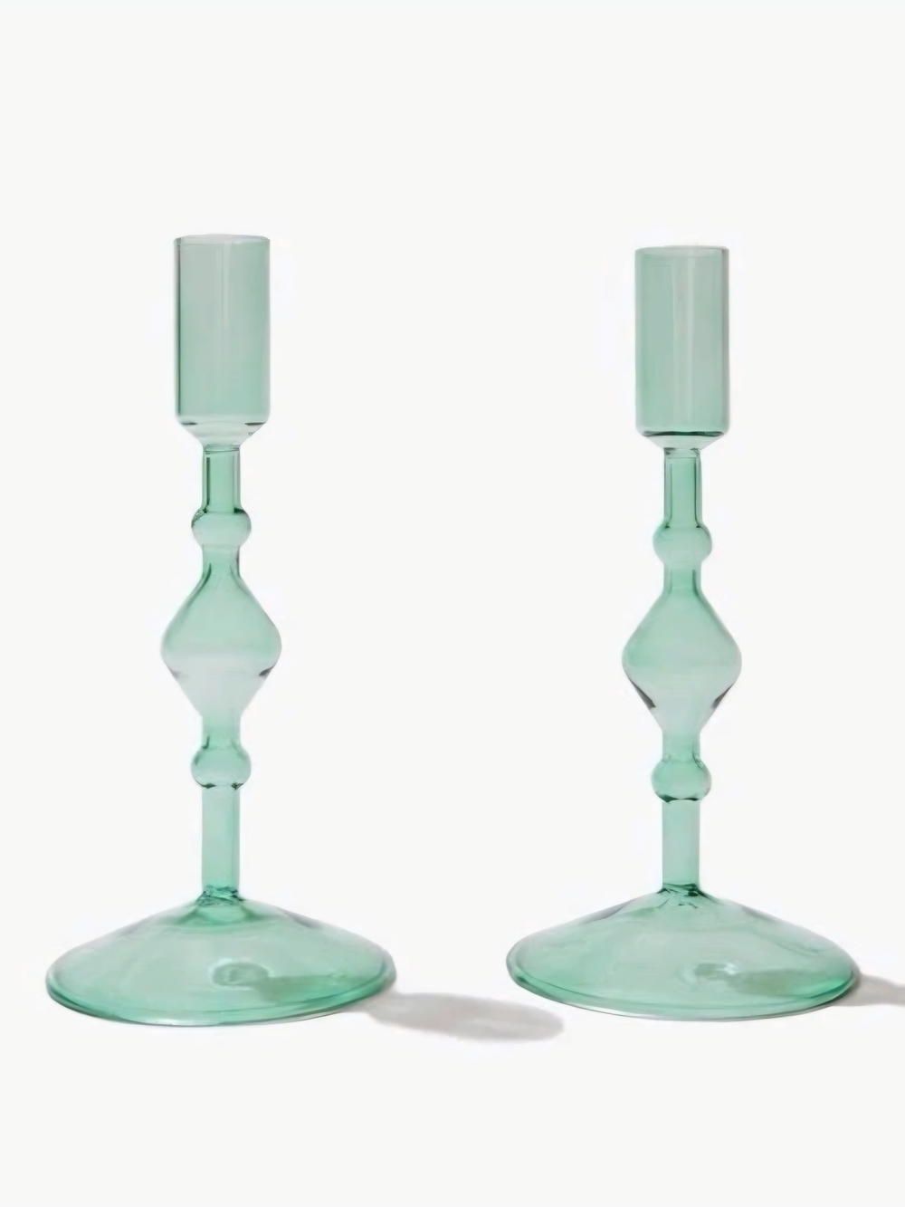 Green Glass Candlestick Holders - Set Of 2